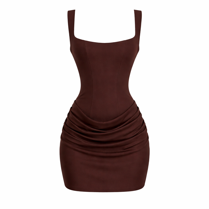 Elysia | Square Neck Pleated Evening Dress