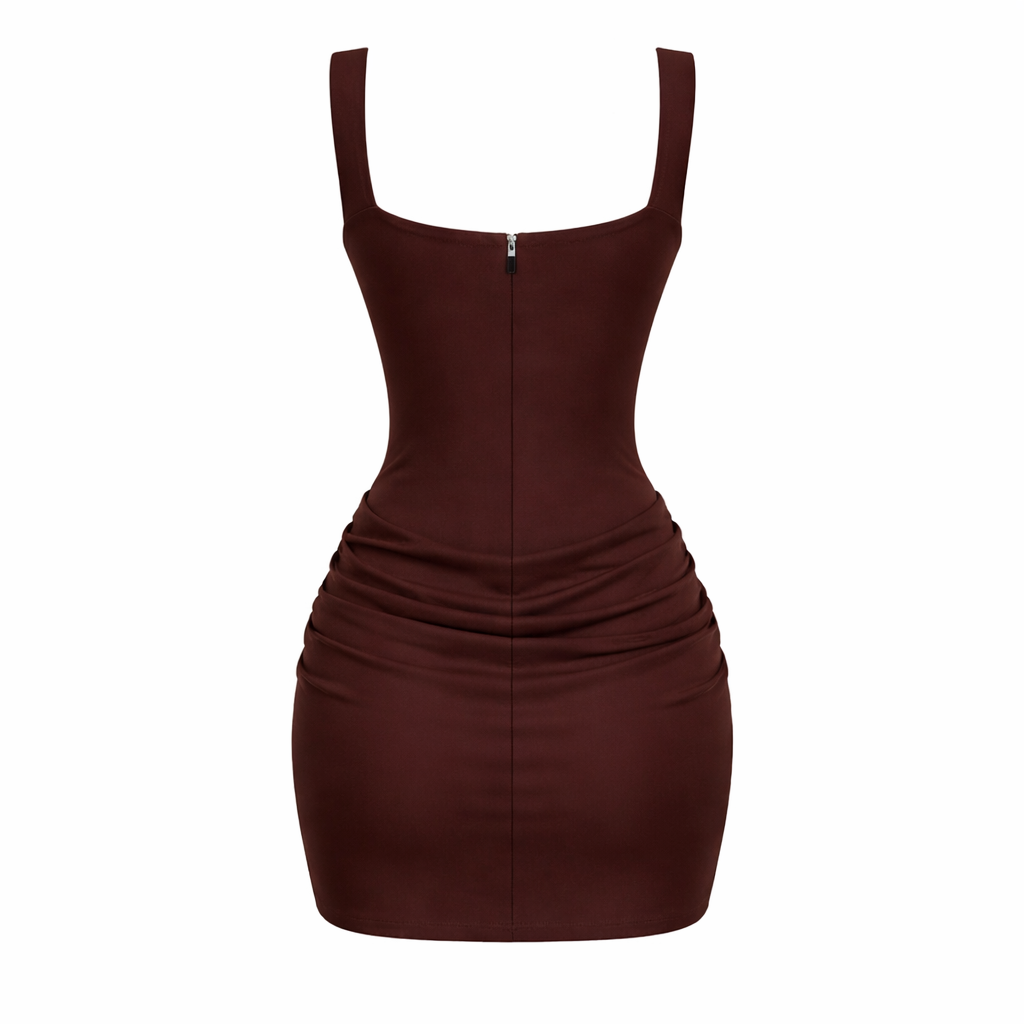 Elysia | Square Neck Pleated Evening Dress