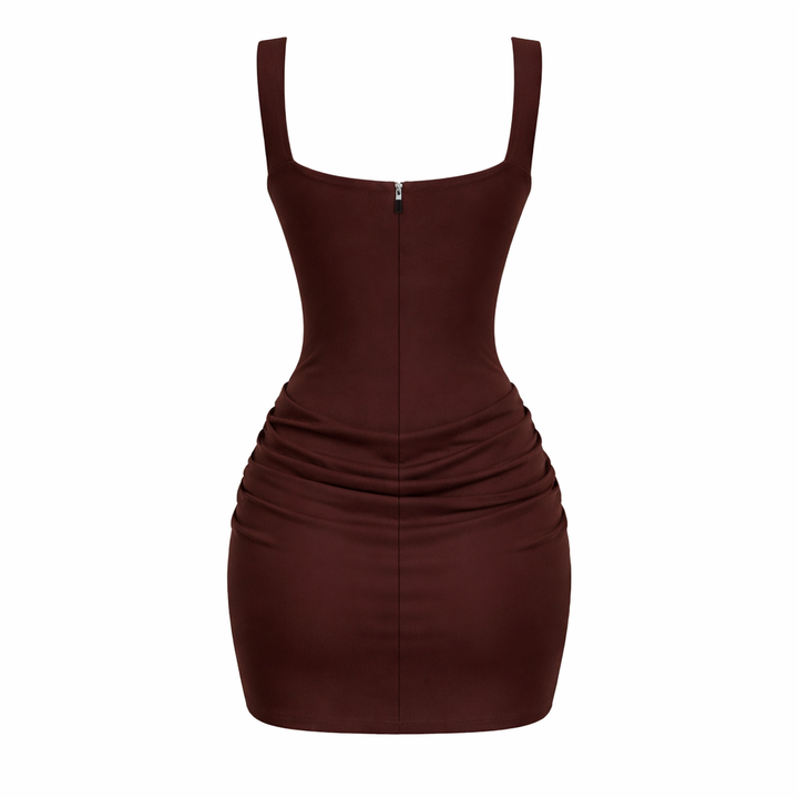 Elysia | Square Neck Pleated Evening Dress